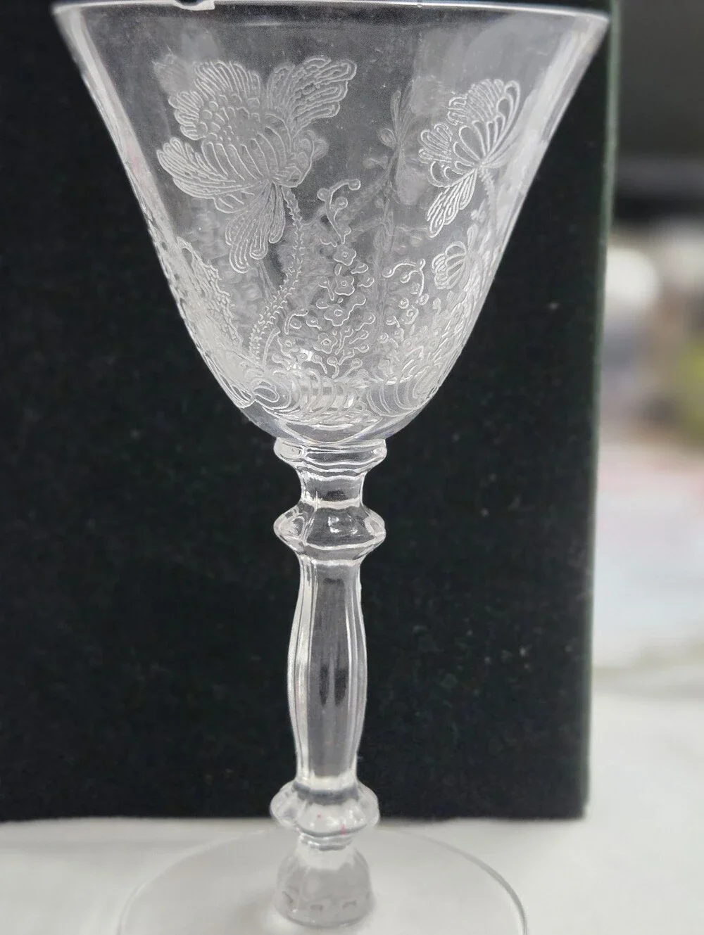 Fostoria Crystal Etched Floral Wine Water Goblet Glass -Clear in Shirley Pattern